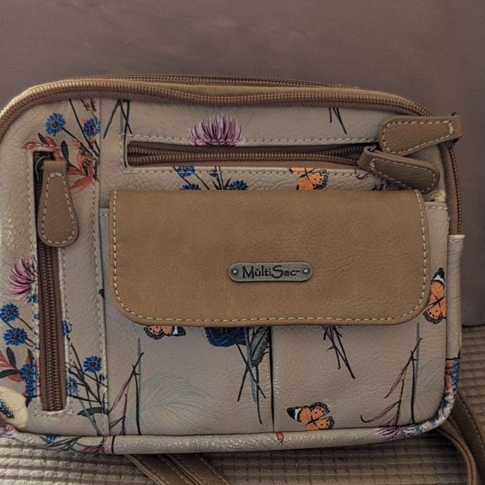 Tan Floral Crossbody Bag